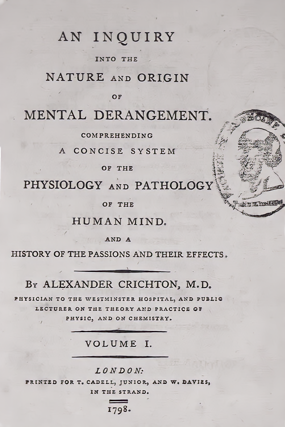 Coperta lui Dr Alexander Crichton din 1798, care a definit deficitul de atenție